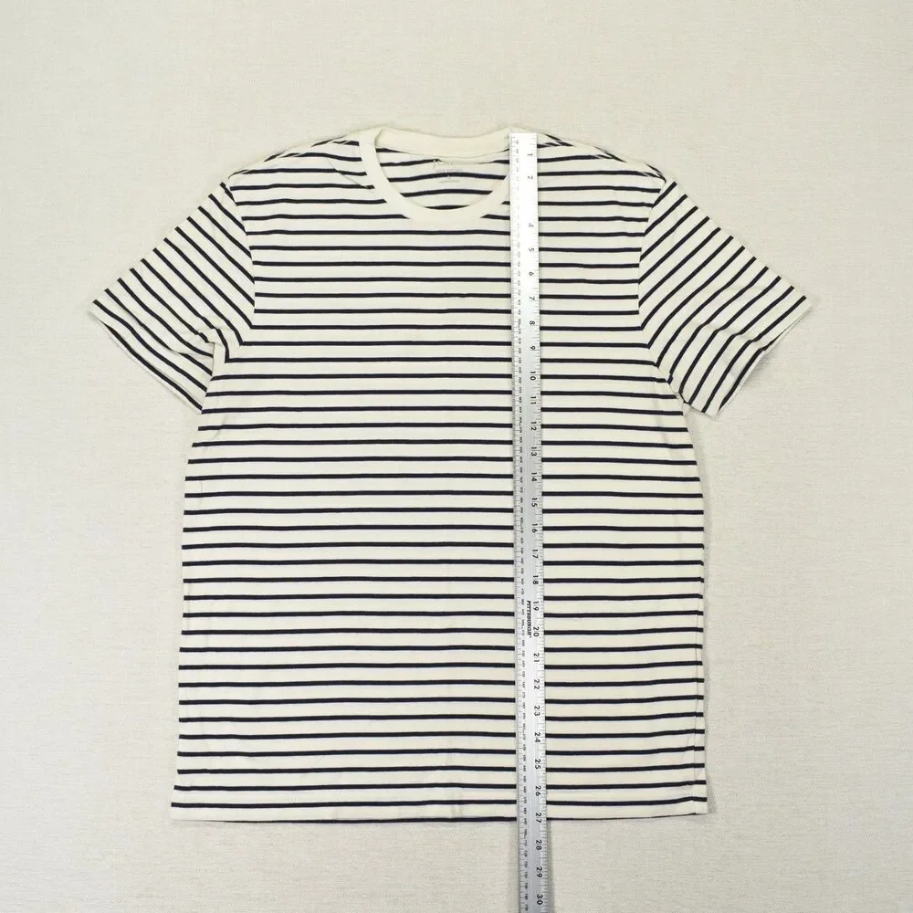 J Crew Womens Large Striped T Shirt White Navy Blue 100 Cotton Crew Neck Breton